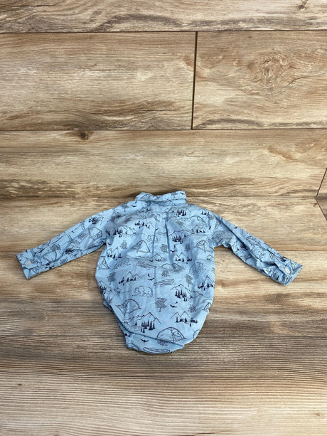 Mick Mack Camping Button Up Bodysuit Blue sz 6-9m - Me n Mommy To Be