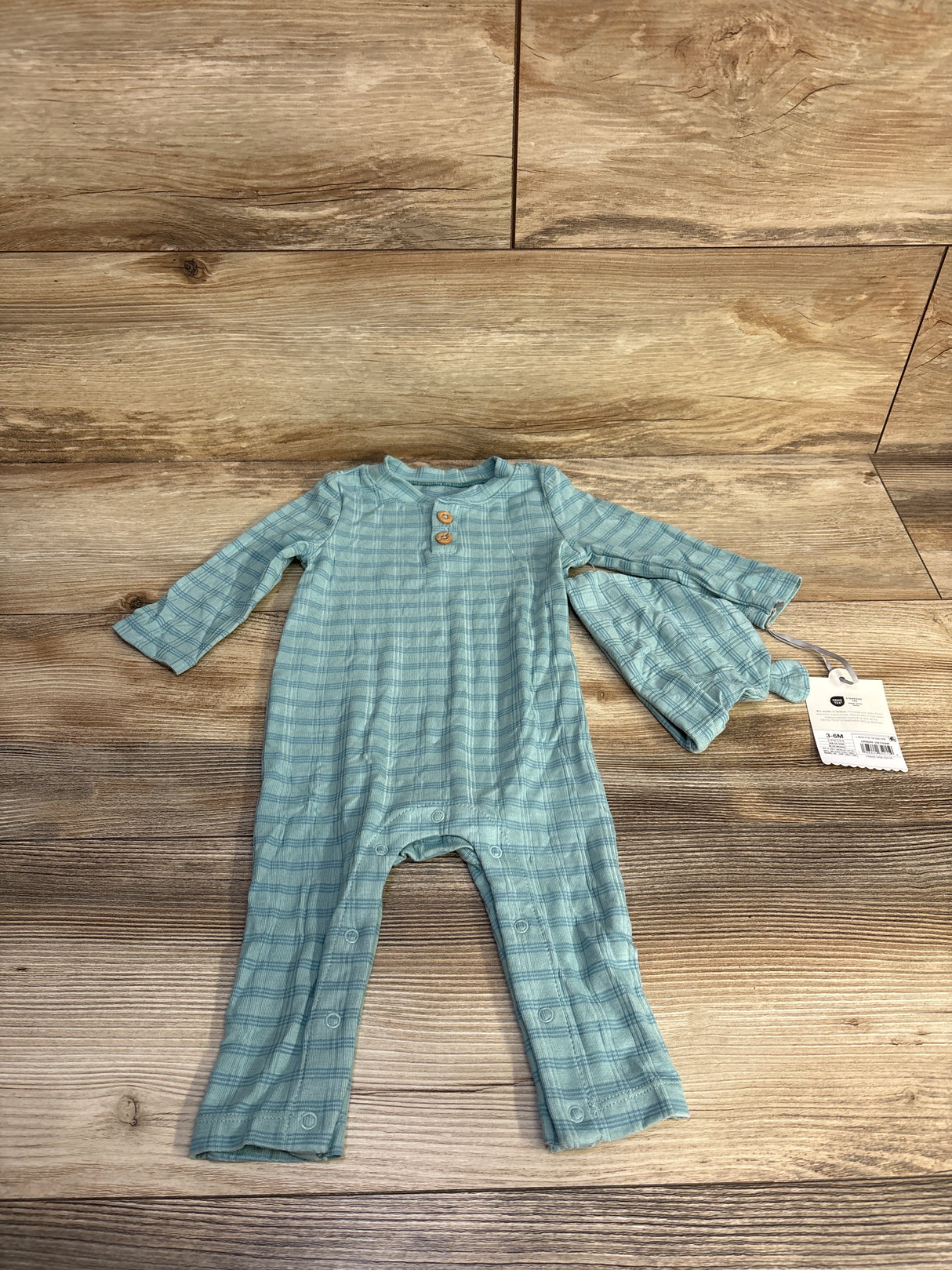 NEW Cloud Island Jacquard Striped Romper & Hat Blue sz 3-6m