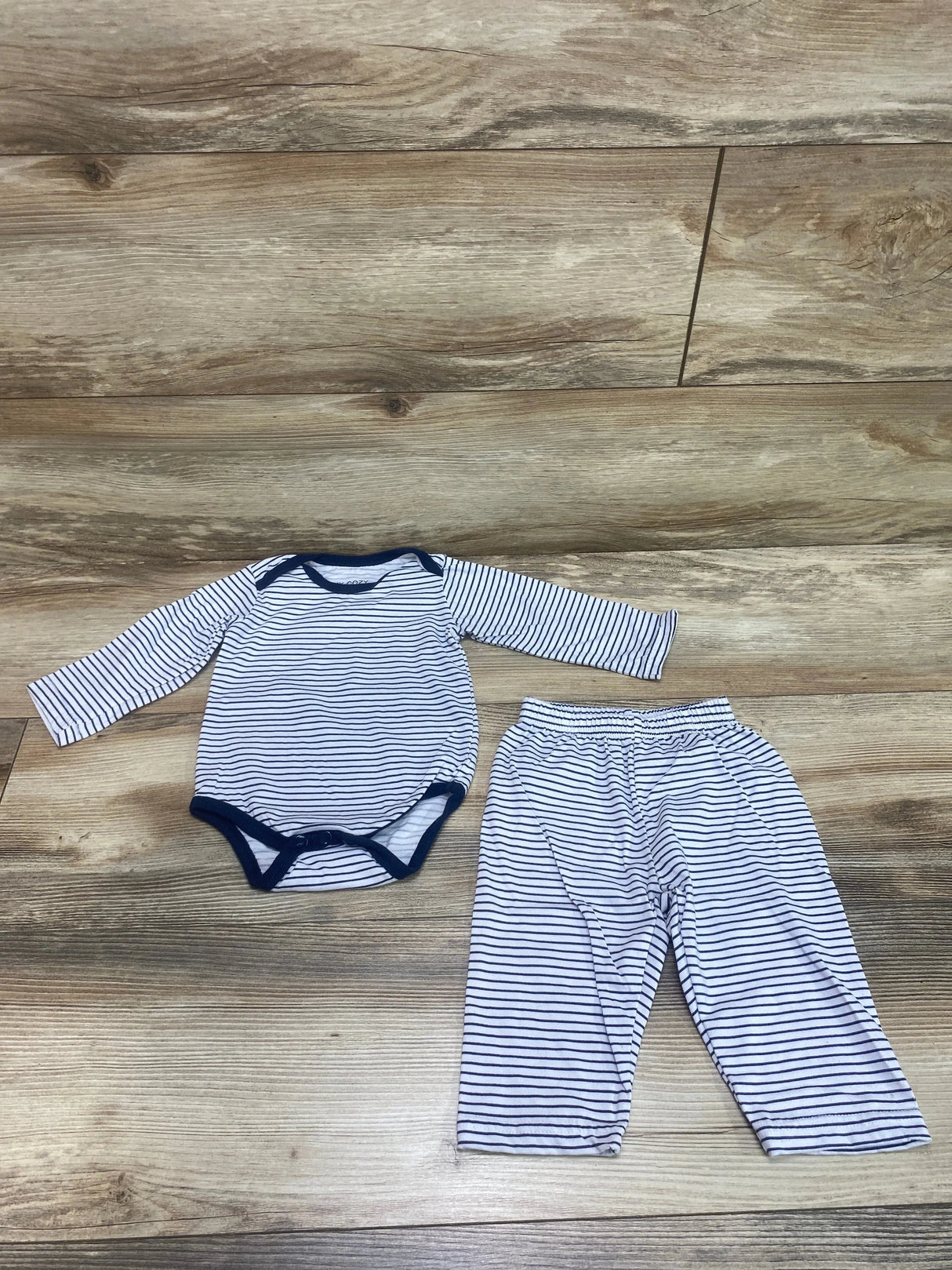 JY. Cozy 2Pc Bodysuit & Pants Stripes White Sz 3-6m