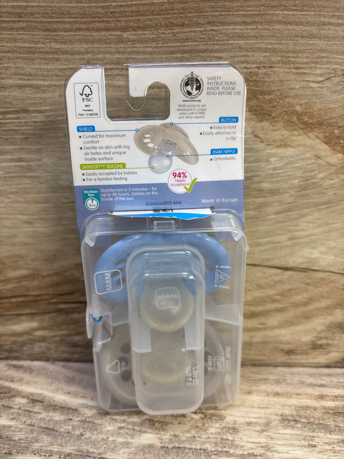 NEW MAM Original 2pk Pacifiers, Grey/Blue 16m+