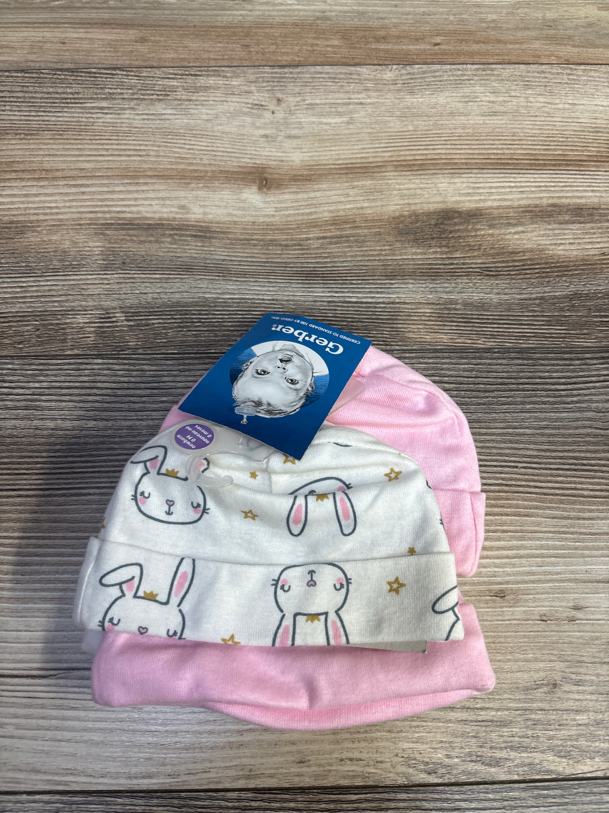 NEW Gerber 4pk Caps Pink/White sz Newborn