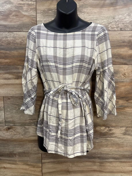 Motherhood Maternity Plaid Waist Tie Top Grey sz Medium - Me n Mommy To Be