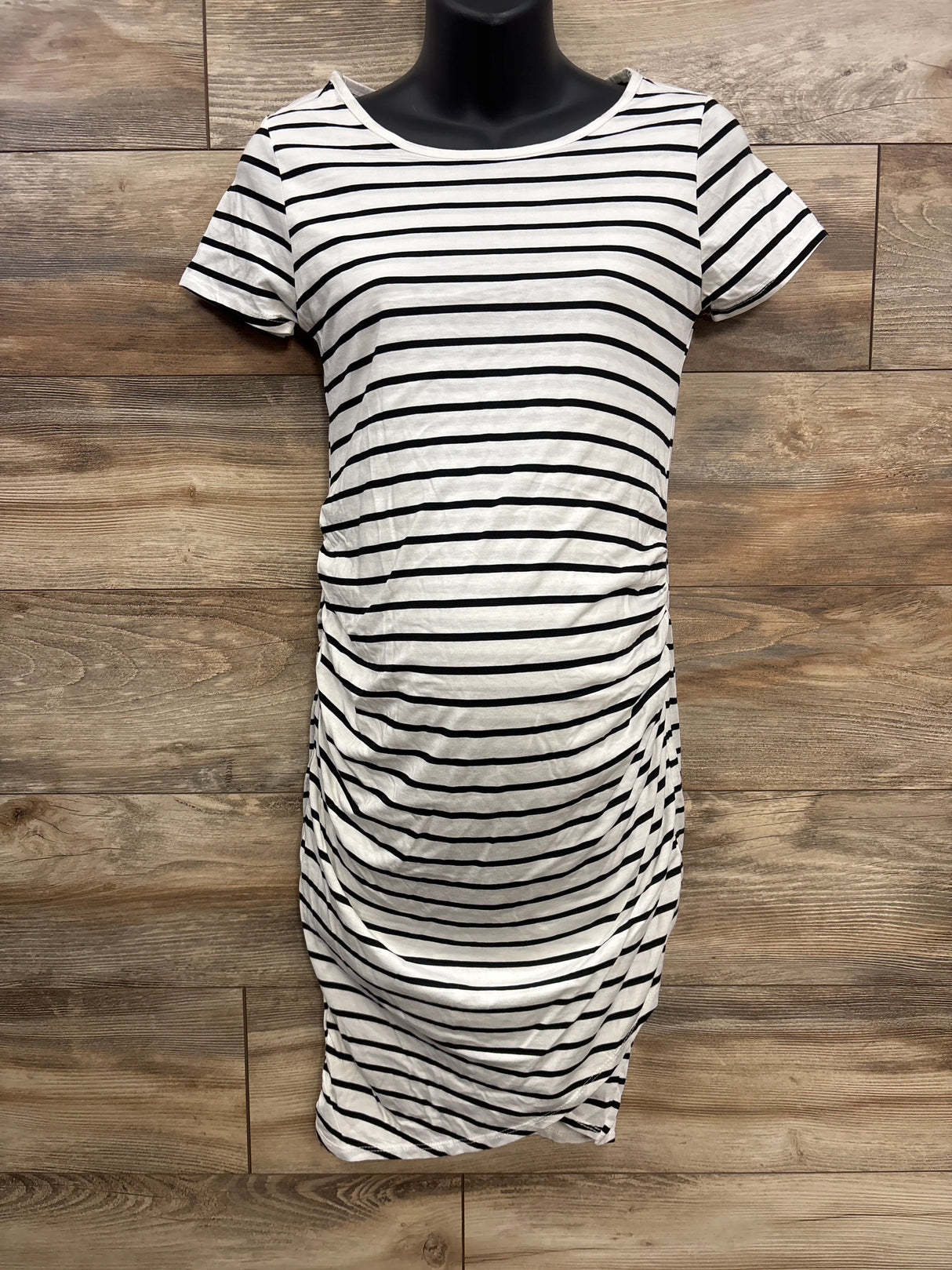 Heart & Hips Striped Ruched Bodycon Maternity Dress White sz Large