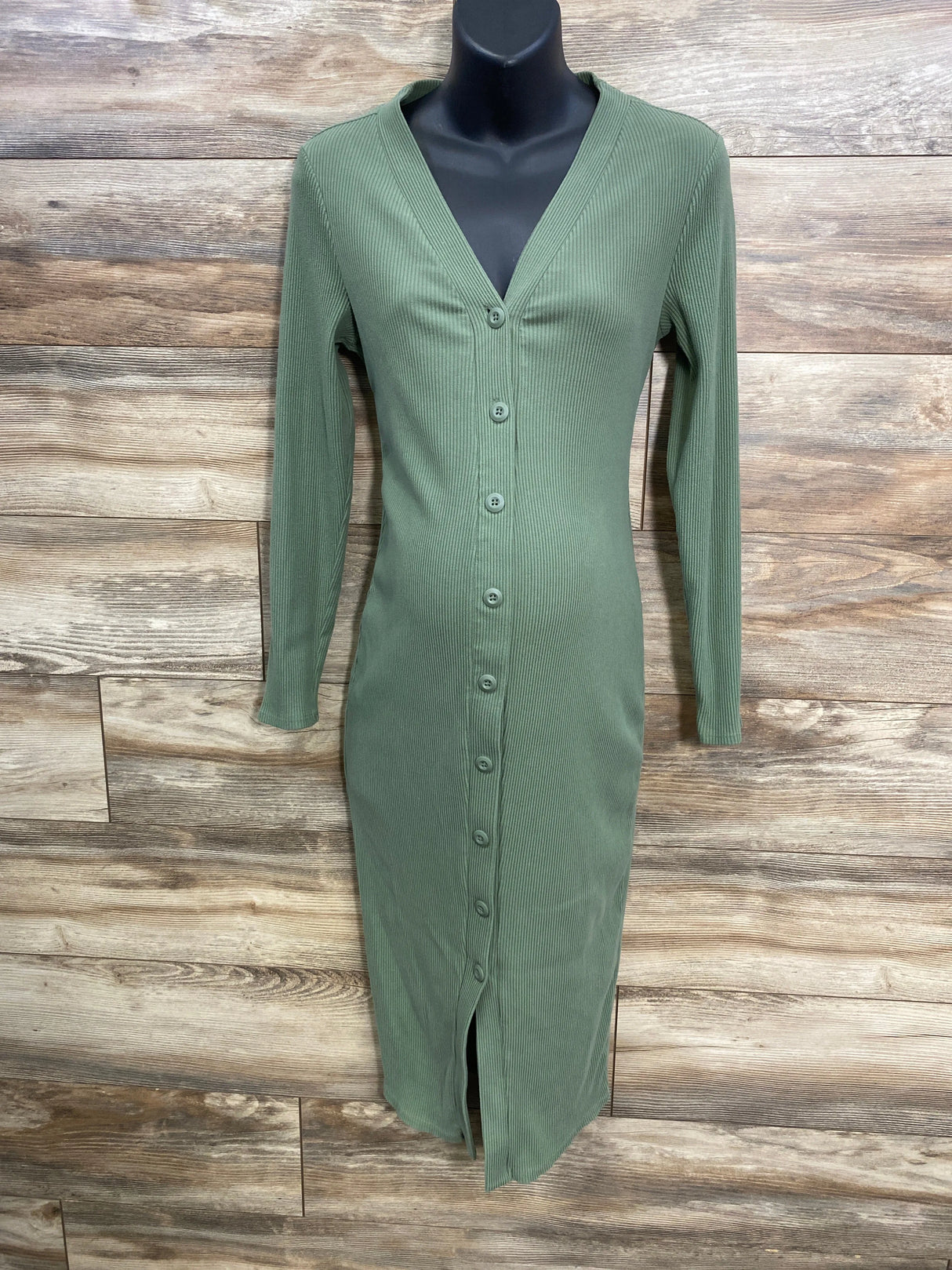 Isabel Maternity Ribbed Button-Front Dress Green sz Small