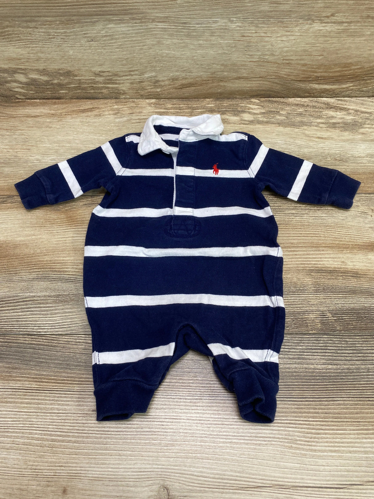 Ralph Lauren Striped Polo Coverall Navy sz Newborn