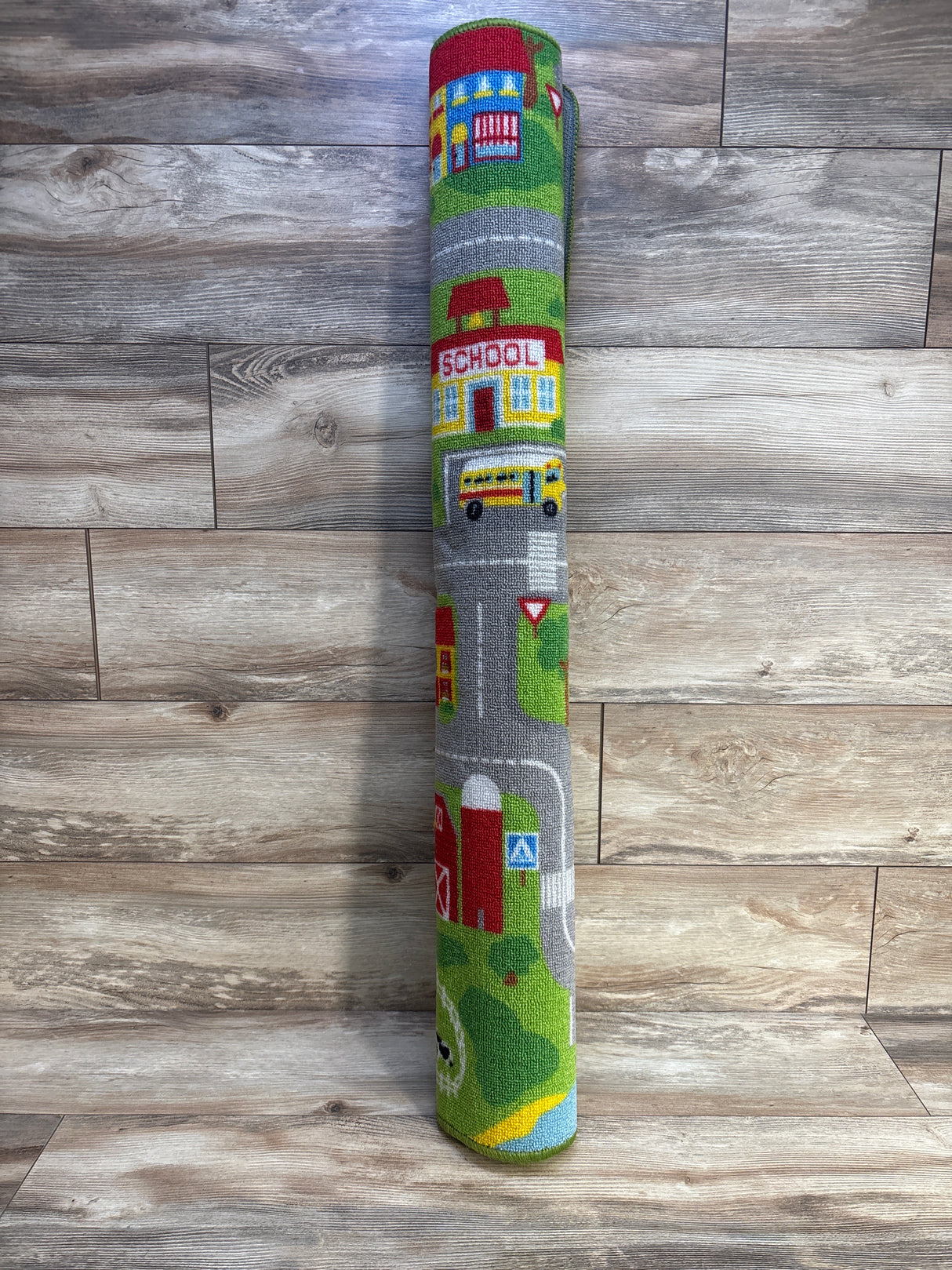 HUAHOO City Street Map Kids' Rug Green 39" x 39"