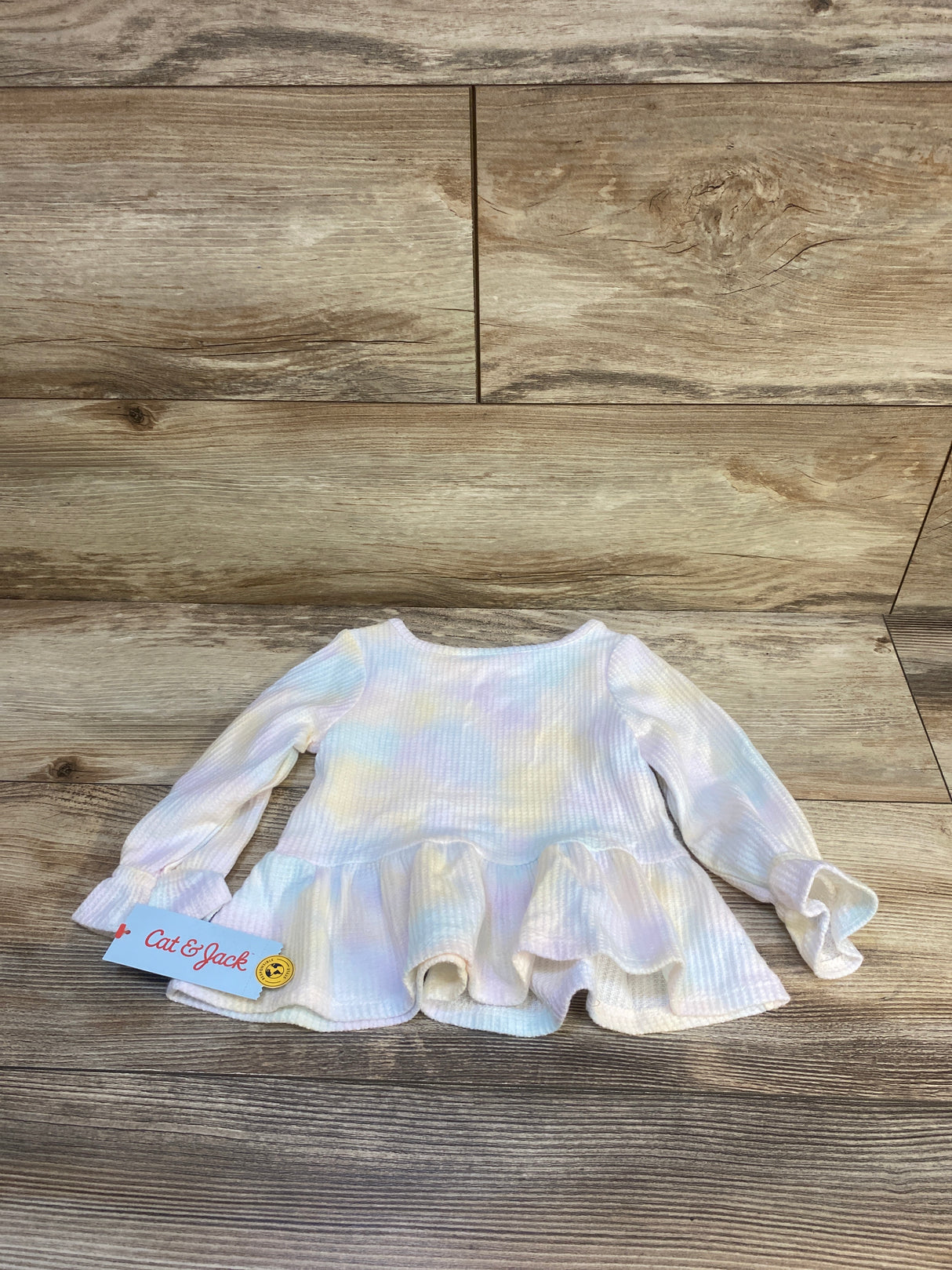 NEW Cat & Jack Tie-Dye Waffle Knit Peplum Top White sz 12m