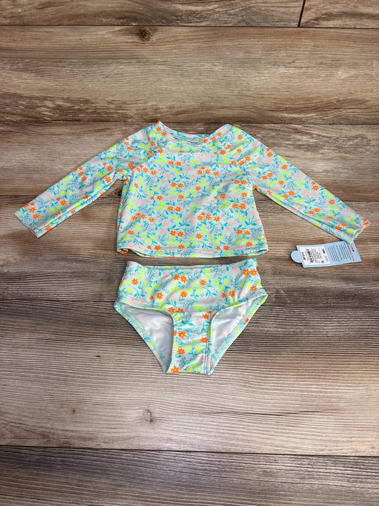 NEW Cat & Jack 2pc Floral Swimsuit Set Mint sz 18m