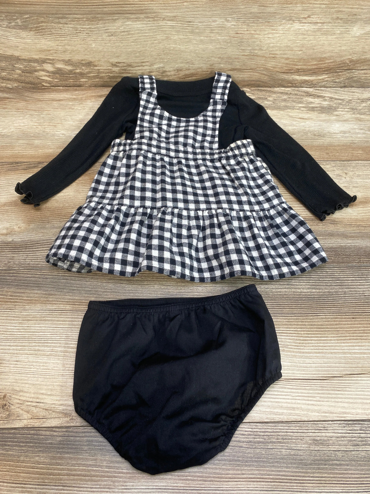 Cat & Jack 3pc Plaid Jumper Dress Set Black sz 12m