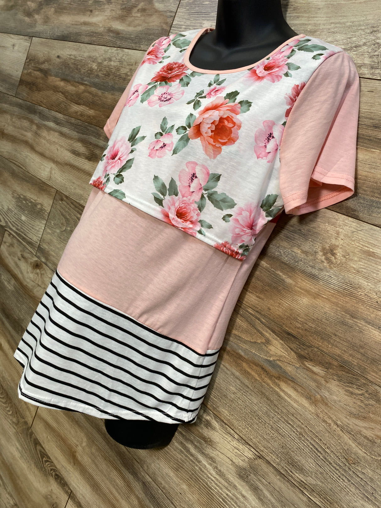 NEW Floral Striped Nursing Shirt Pink/White sz XL