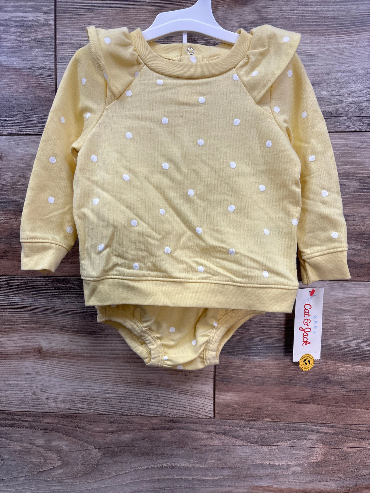NEW Cat & Jack 2pc Polka Dot Sweatshirt & Bottoms Yellow sz 12m