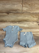 Thorn Tree Ribbed 2pc Henley Bodysuit & Shorts Set Blue sz 6-12m
