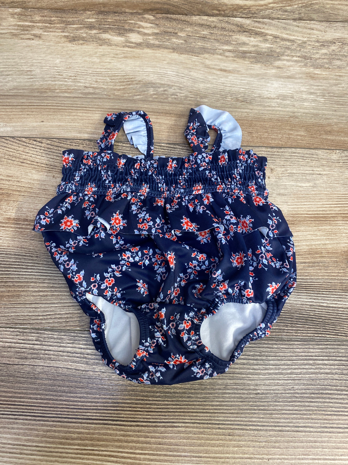 Janie and Jack 1pc Smocked Floral Swimsuit Navy sz 0-3m