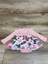 NEW Highuzza Long Sleeve Ribbed Faux-Suspender Bodysuit Dress Pink sz 0-3m