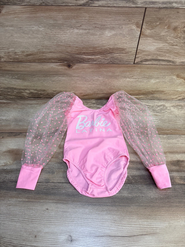 Pink Barbie Latina baby onesie with tulle polka dot sleeves, perfect for infant girls' outfits