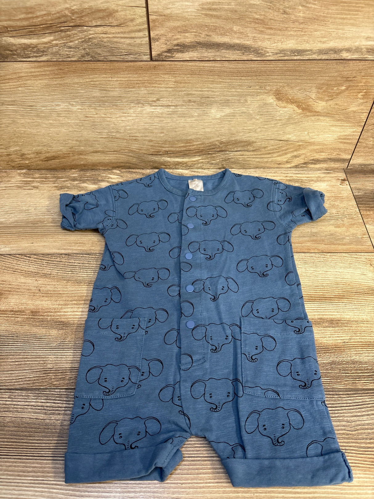 H&M Elephant Print Shortie Romper Blue sz 4-6m