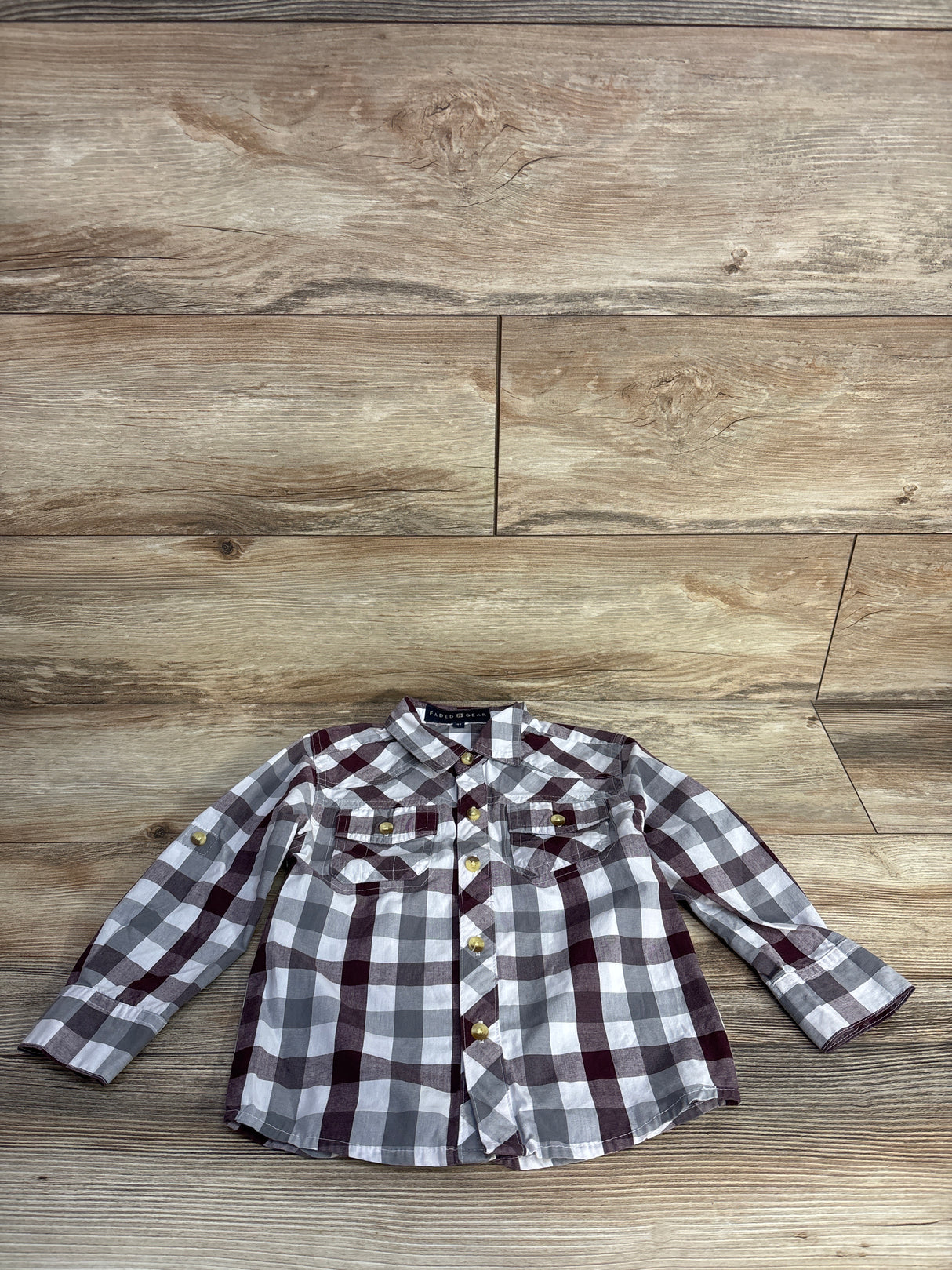 Faded Gear Plaid Button Up Shirt Grey sz 3T