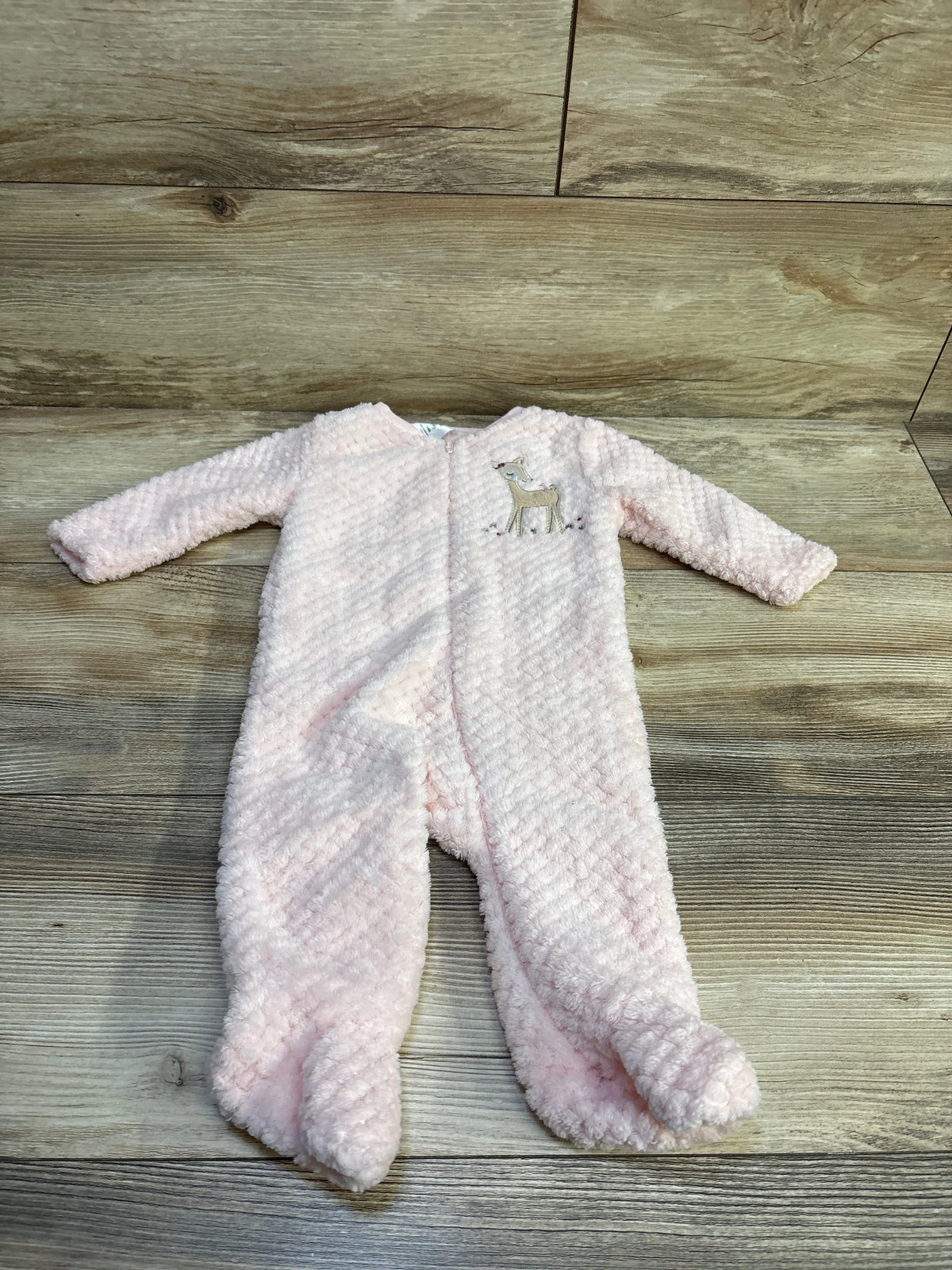 Pink plush baby sleep and play romper with deer graphic by Me n Mommy To Be