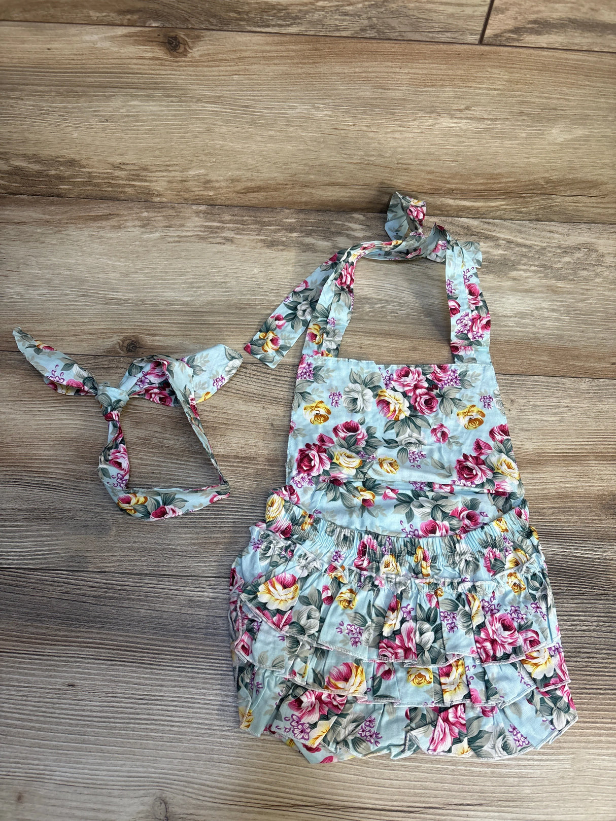 2pc Floral Ruffle Romper + Headwrap Blue sz 12m