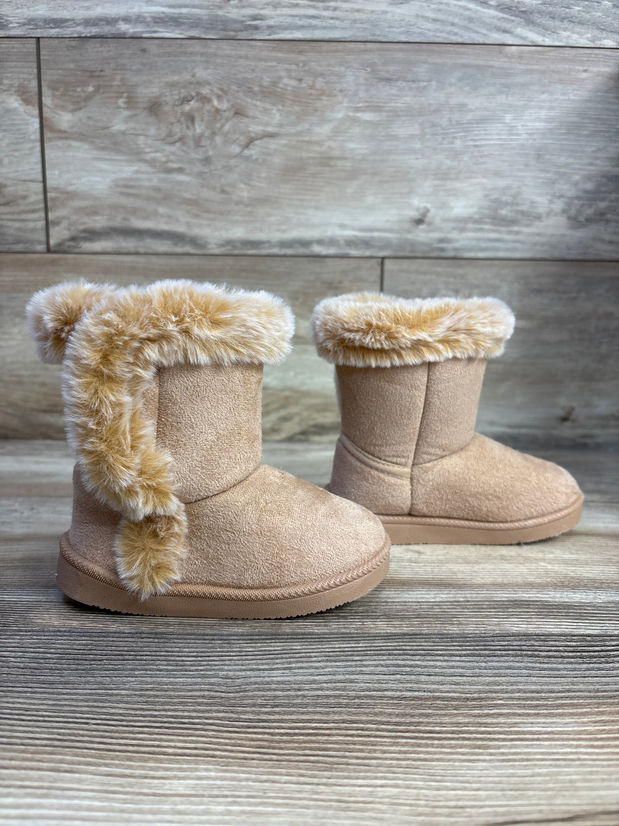 First Steps by Stepping Stone Faux Fur Boots, Tan sz 6c