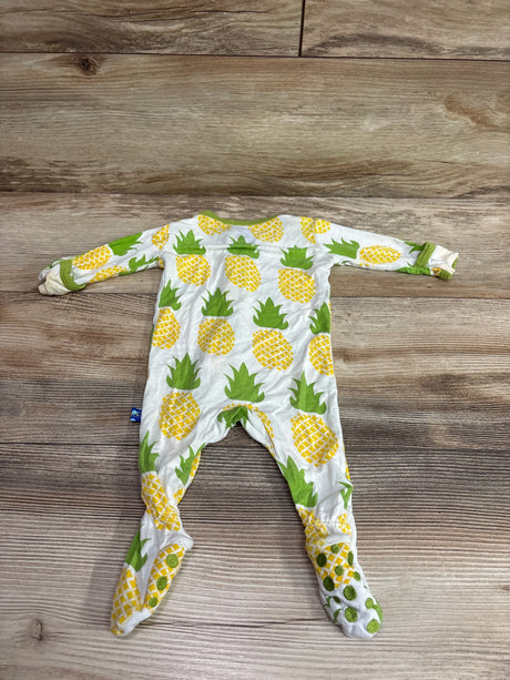 White KicKee Pants bamboo snap footie with yellow and green pineapple print