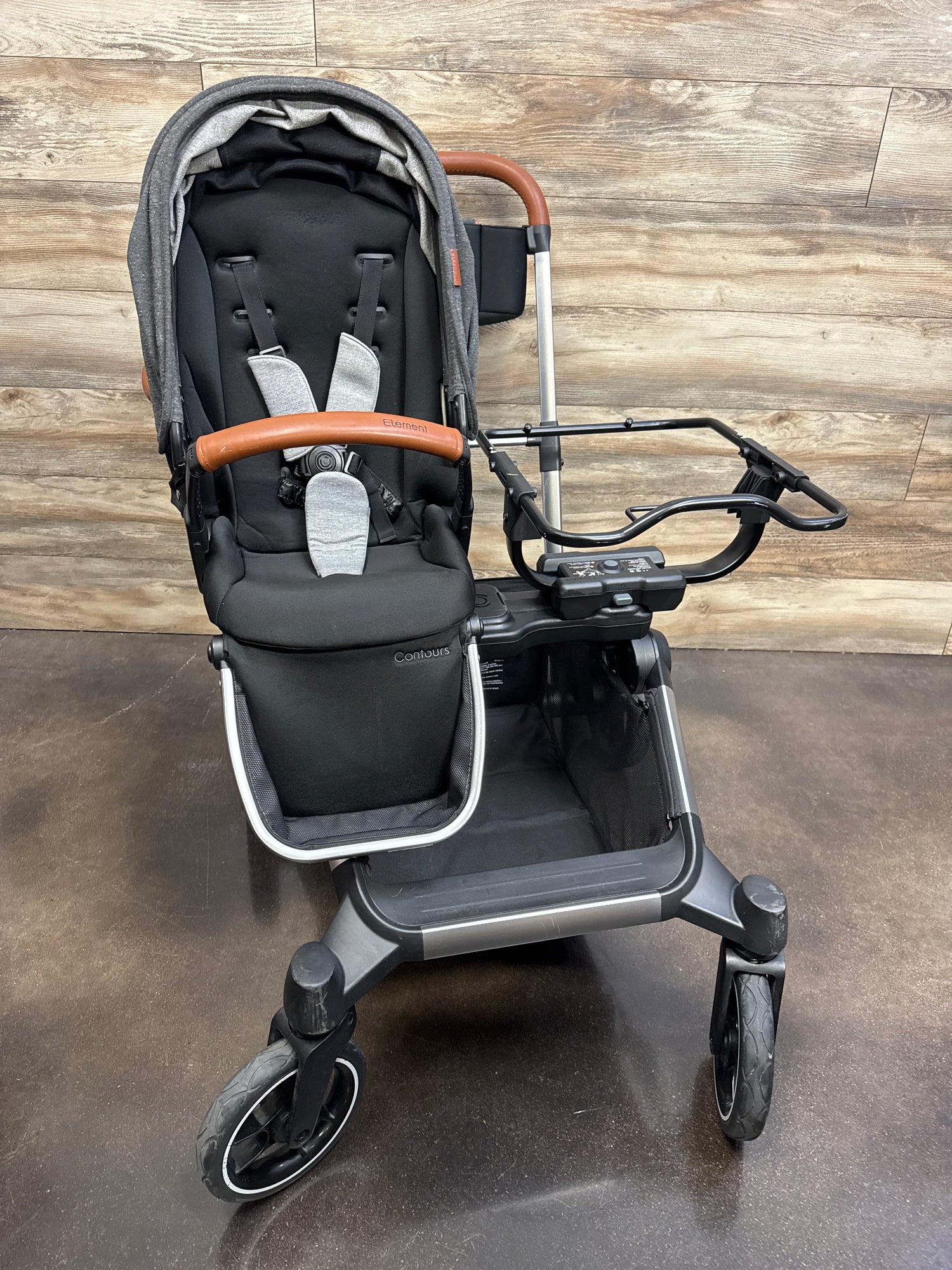 Contours Element Single to Double Stroller + Second Reversible Seat, Black