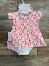 NEW Little Lass 2pc Floral Bodysuit Dress & Headband Set Pink sz 18m