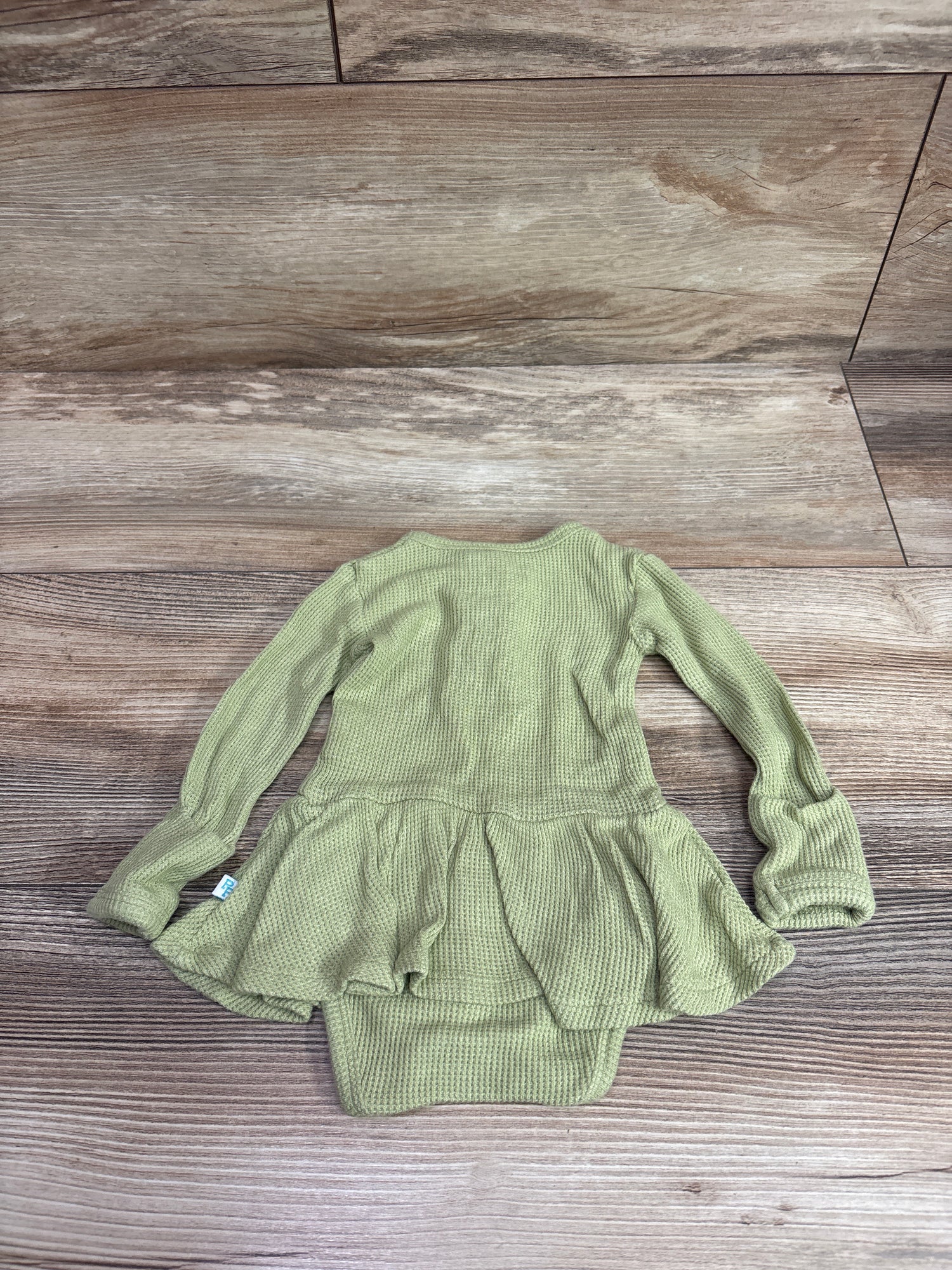 Posh P. Bamboo Waffle Knit Long Sleeve Henley Twirl Skirt Bodysuit Green sz 0-3m