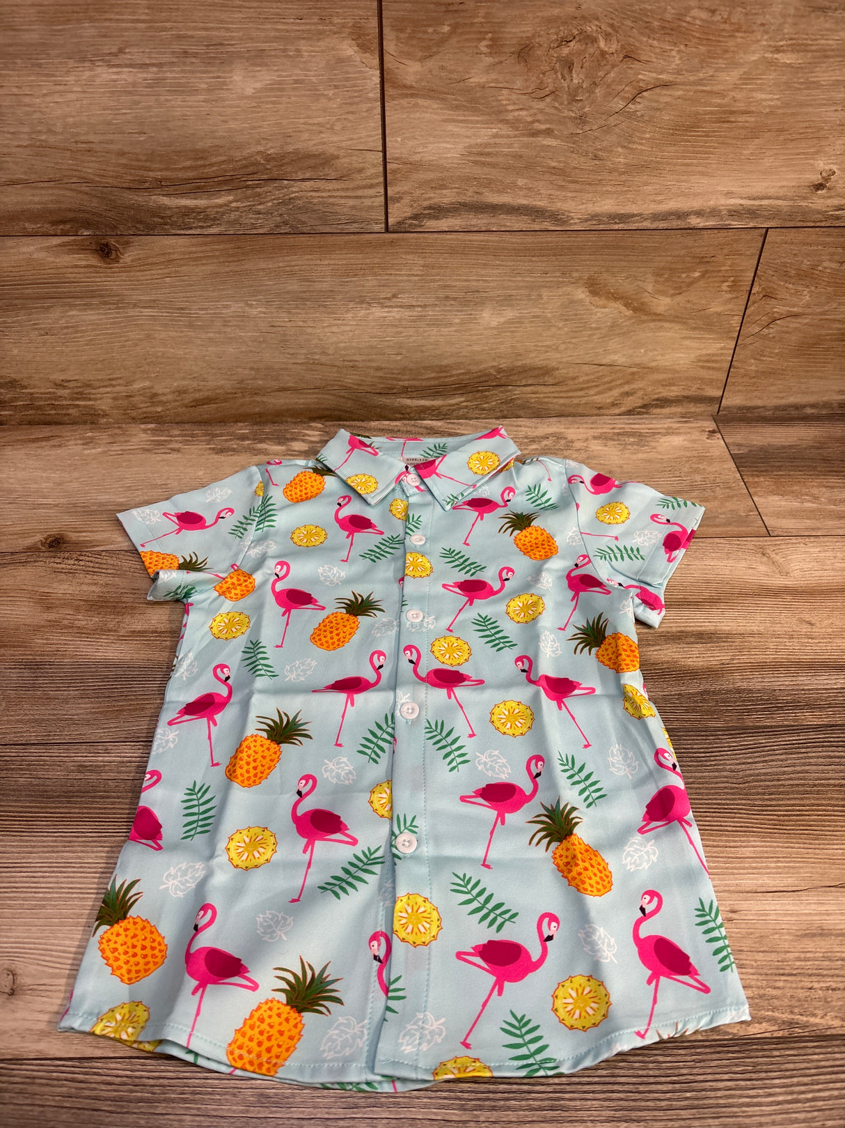 NWOT D&F Pineapple/Flamingo Print Button-Up Beach Cover Up Blue sz 5/6T