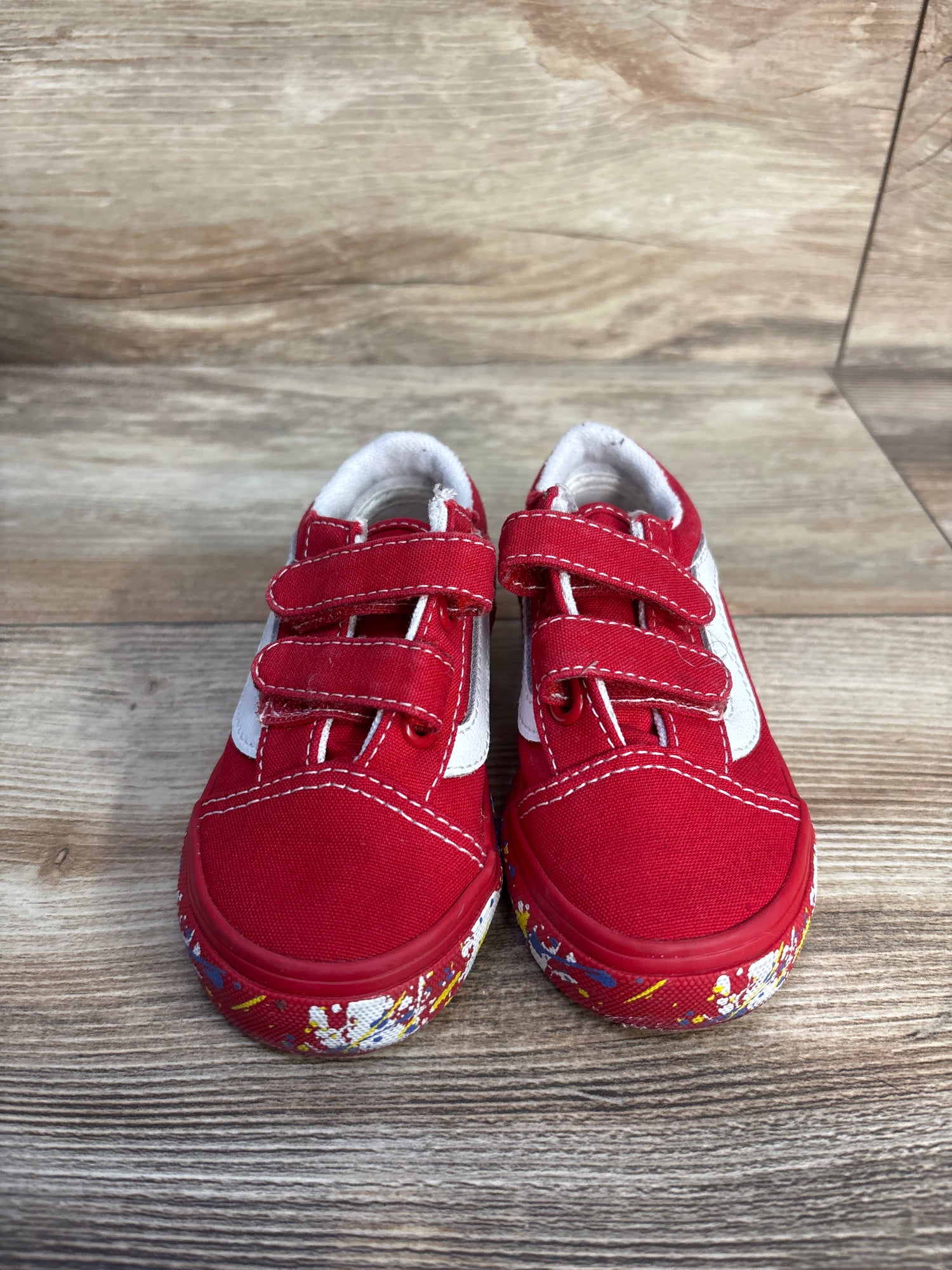 Vans Old Skool V Paint Splatter Sneakers Red sz 6c