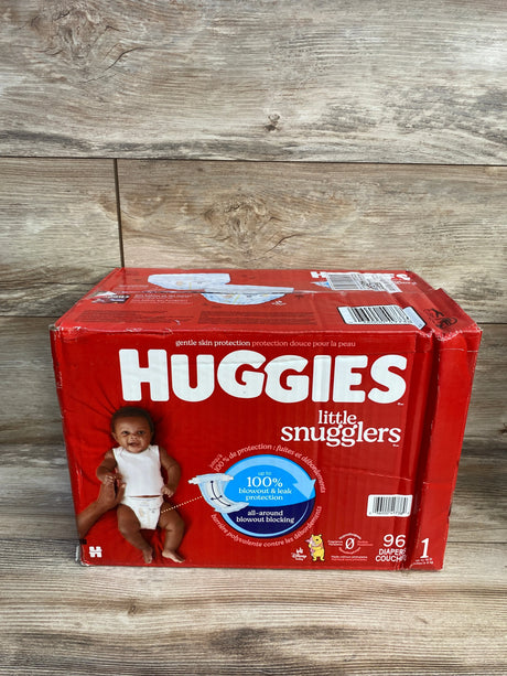 NEW Box of Huggies Little Snugglers Baby Diapers 96ct. Size 1 - Me n Mommy To Be