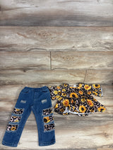 Shein 2pc Sunflower Shirt & Denim Distressed Pants Set sz 2T