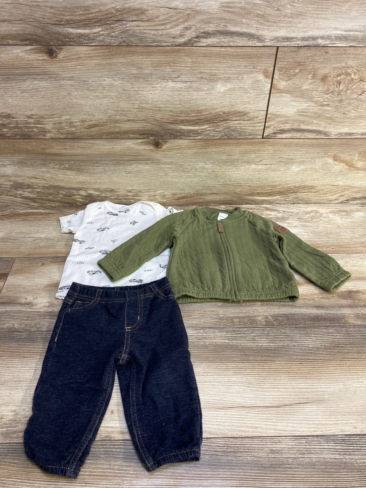Carter's 3pc Car Print Bodysuit & Full Zip Jacket Set Green sz 9m