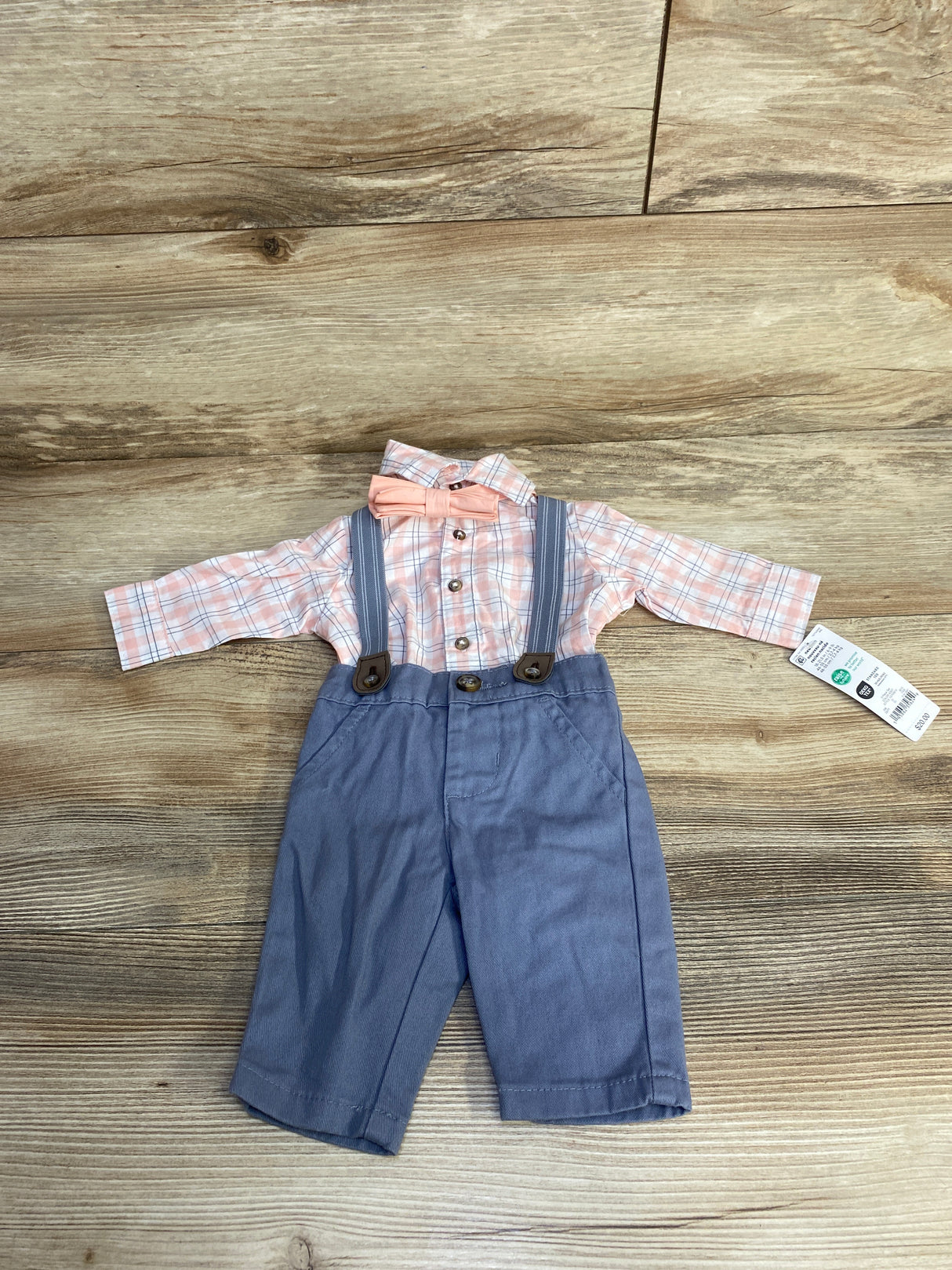 NEW Just One You 4pc Plaid Button-Up Suspender Set Pink sz Newborn