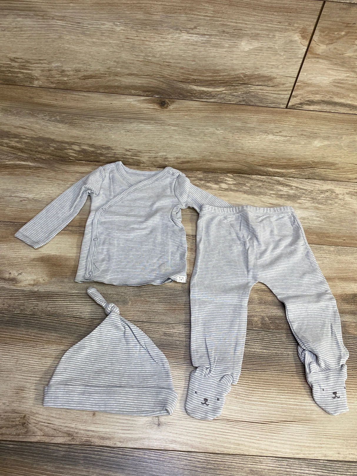 NEW Carter's 3pc Striped Kimono Top + Pants + Hat Set Grey sz 6m