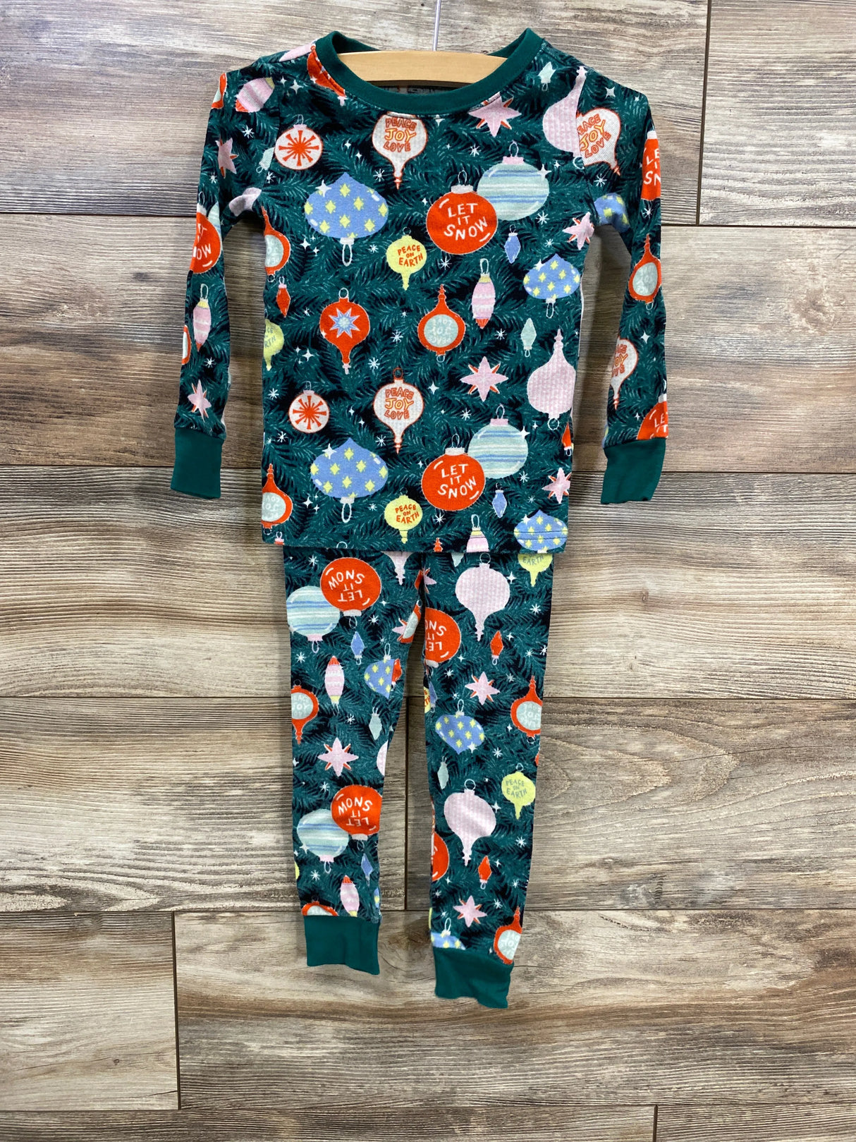 Old Navy 2pc Ornament Pajama Set Emerald sz 3T