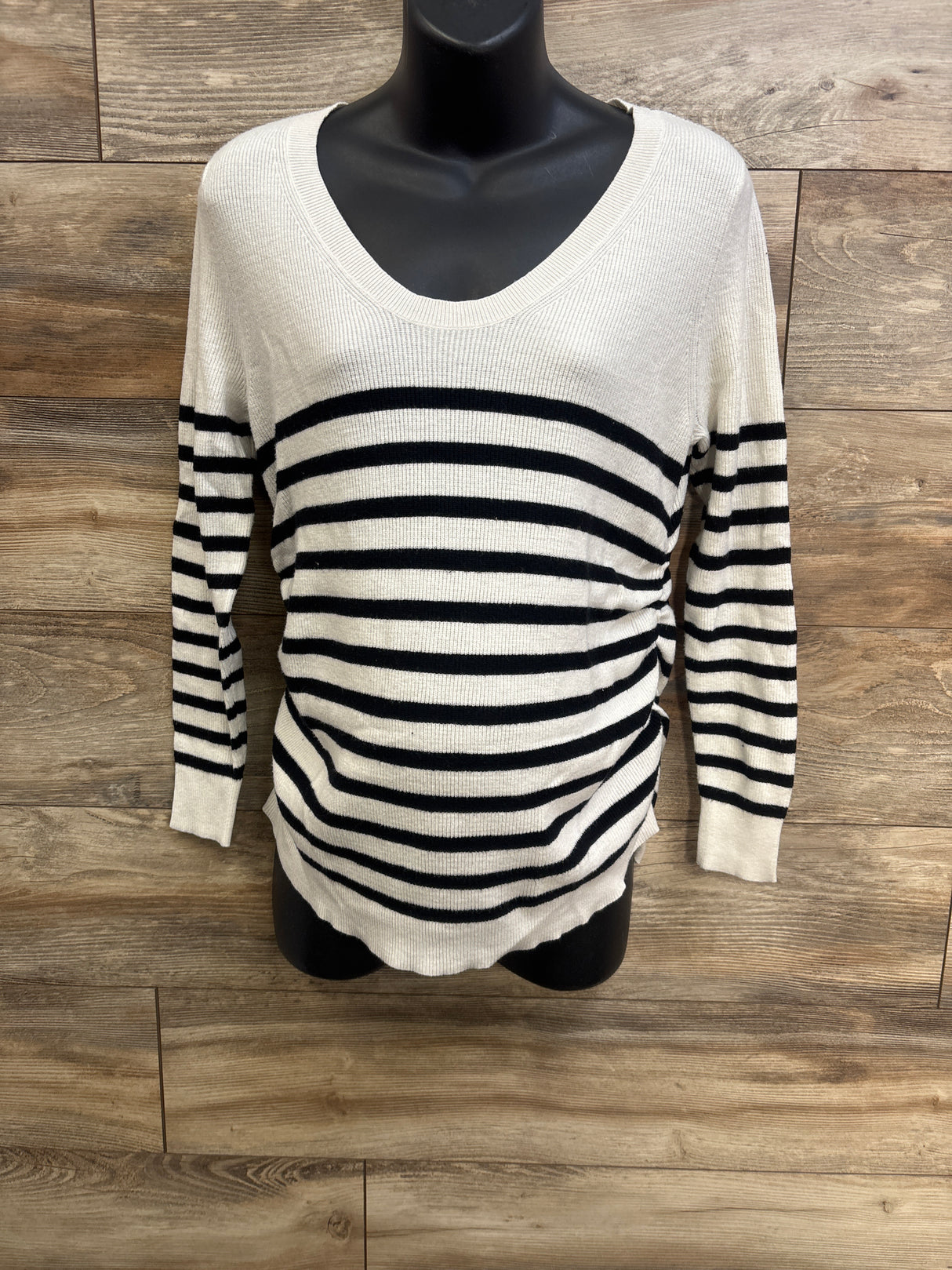 Isabel Maternity Striped V-Neck Sweater White sz Medium
