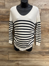 Isabel Maternity Striped V-Neck Sweater White sz Medium
