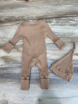 2pc Ribbed Hat & Coverall Brown sz Newborn