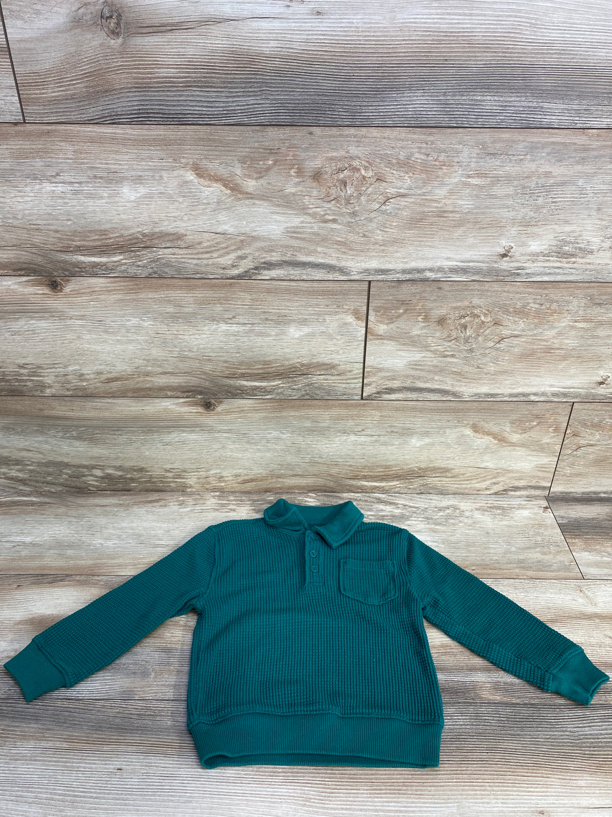 Old Navy Waffle Knit Pocket Henley Shirt Green sz 3T