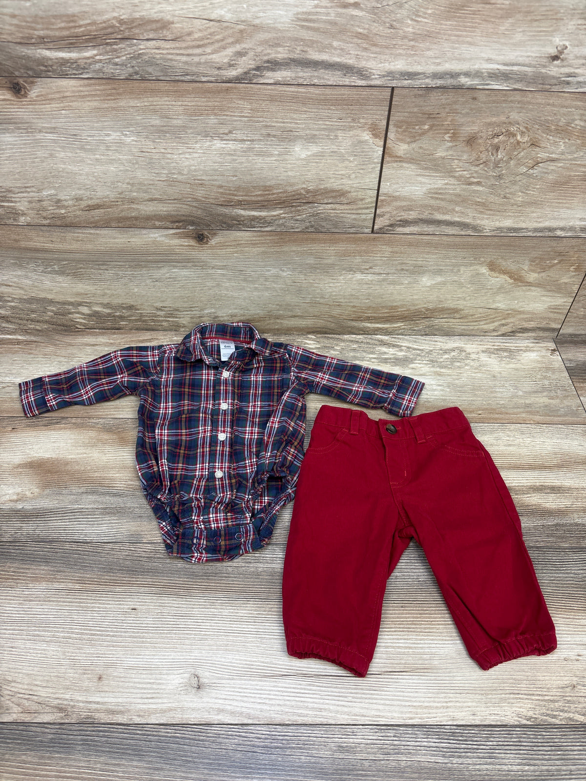 Carter's 2pc Plaid Button-Up Bodysuit & Pants Set Navy sz 6m