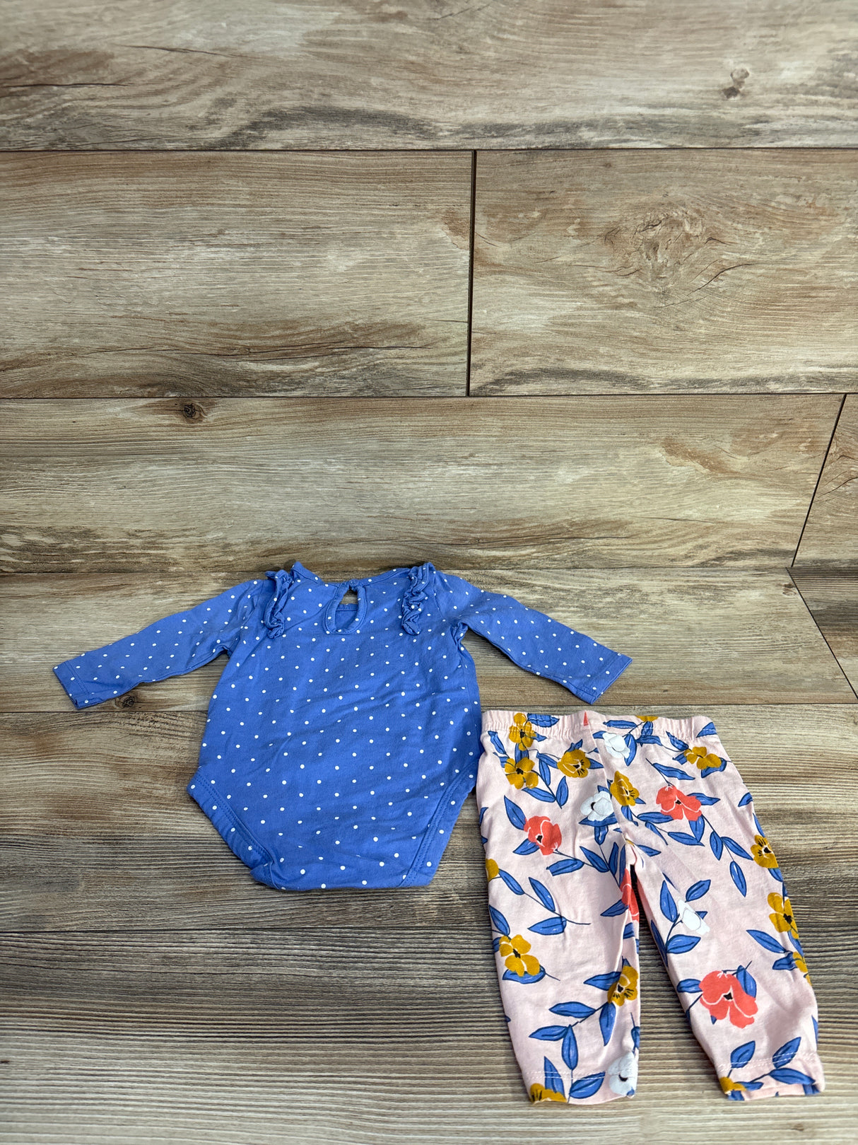 Carter's 2pc Polka Dot Bodysuit & Floral Pants Blue sz 3m