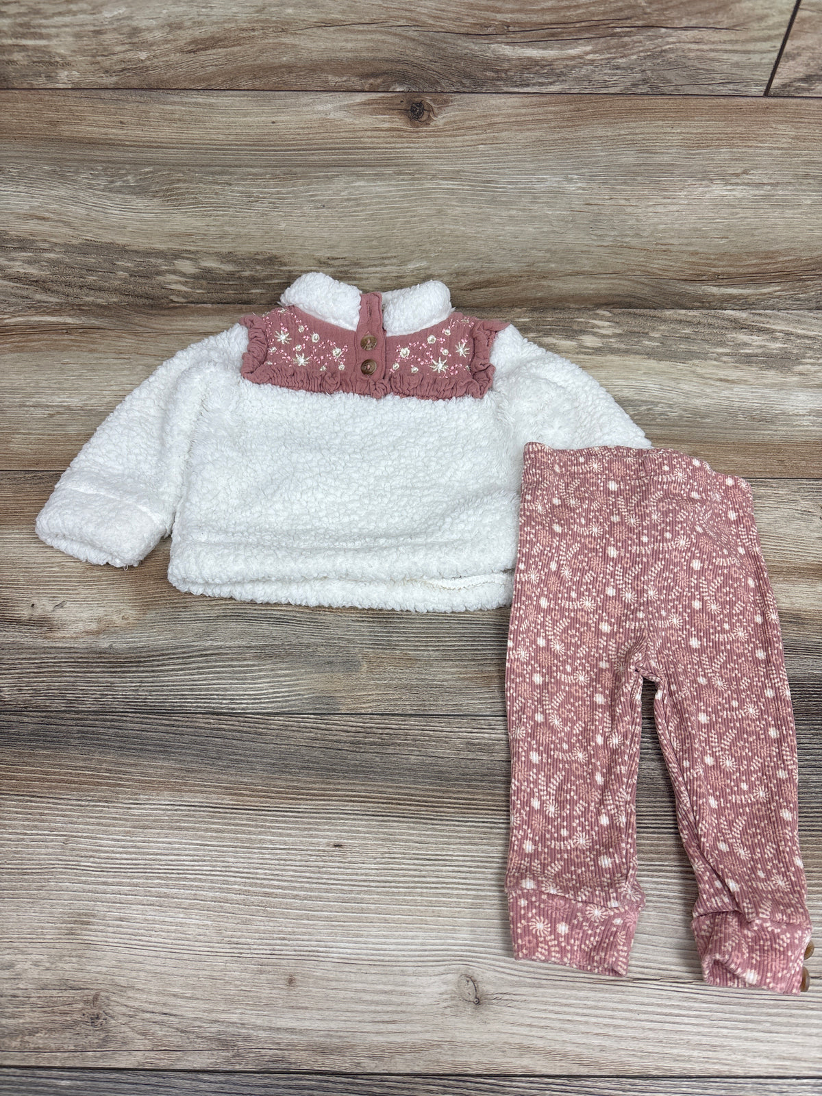 Nicole Miller 2pc Sherpa Henley Jacket & Ribbed Leggings White sz 3-6m