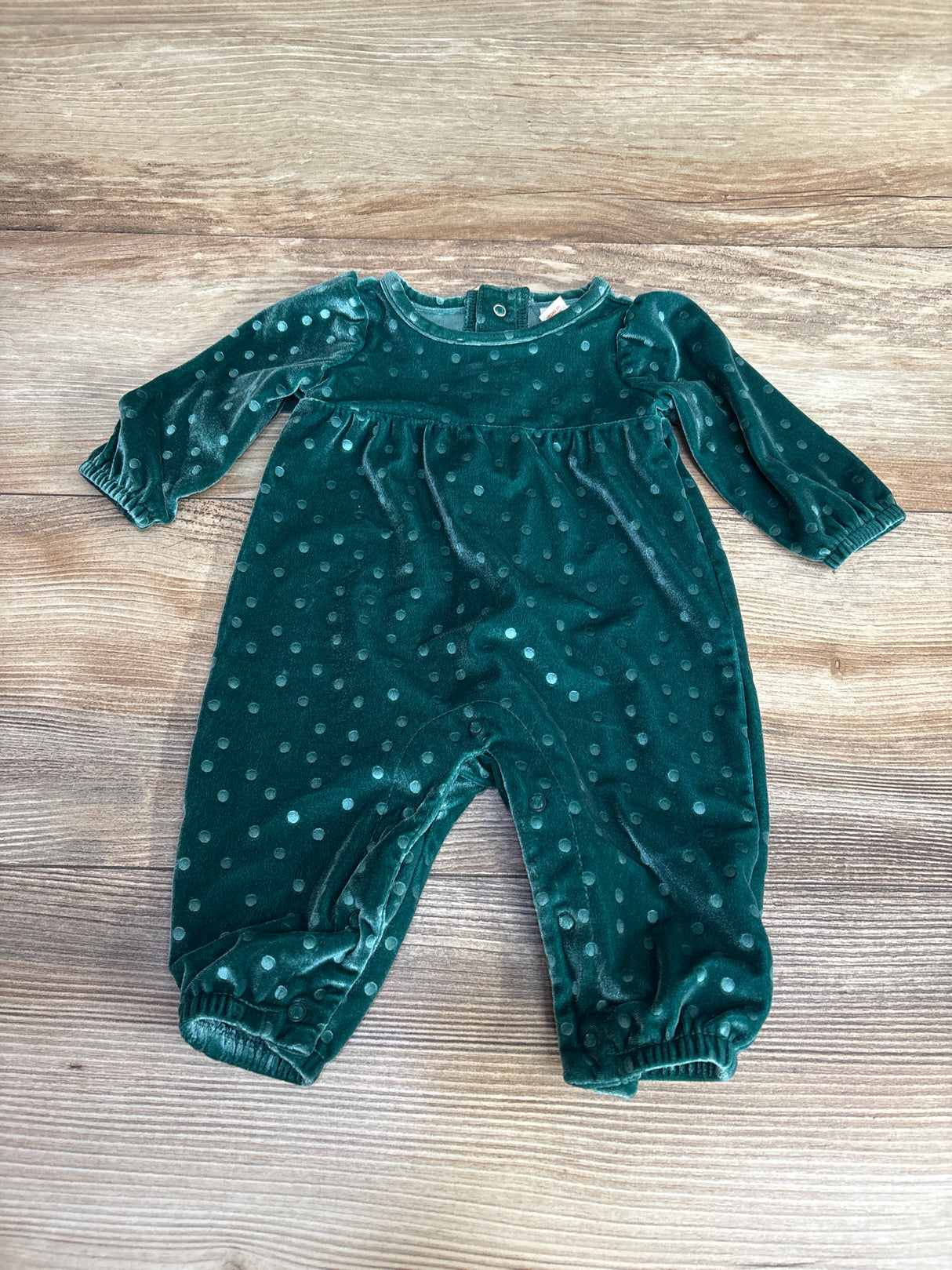 Cat & Jack Velvet Polka Dot Coverall Green sz Newborn
