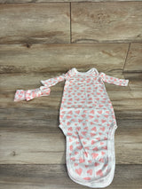 Baby Essentials 2pc Heart Print Sleeper Gown & Headpiece White sz 3m