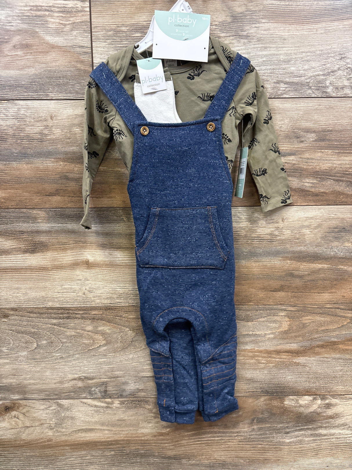 NEW PL Baby 3pc Overalls & Bodysuit Set Green sz 18m