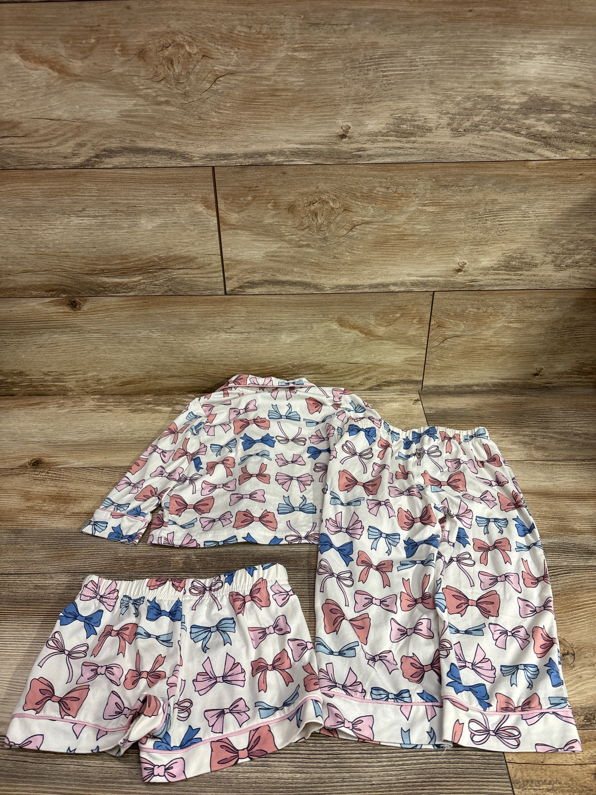 Tahari Baby 3pc Bow Print Coat Style Pajama Set Ivory sz 2T