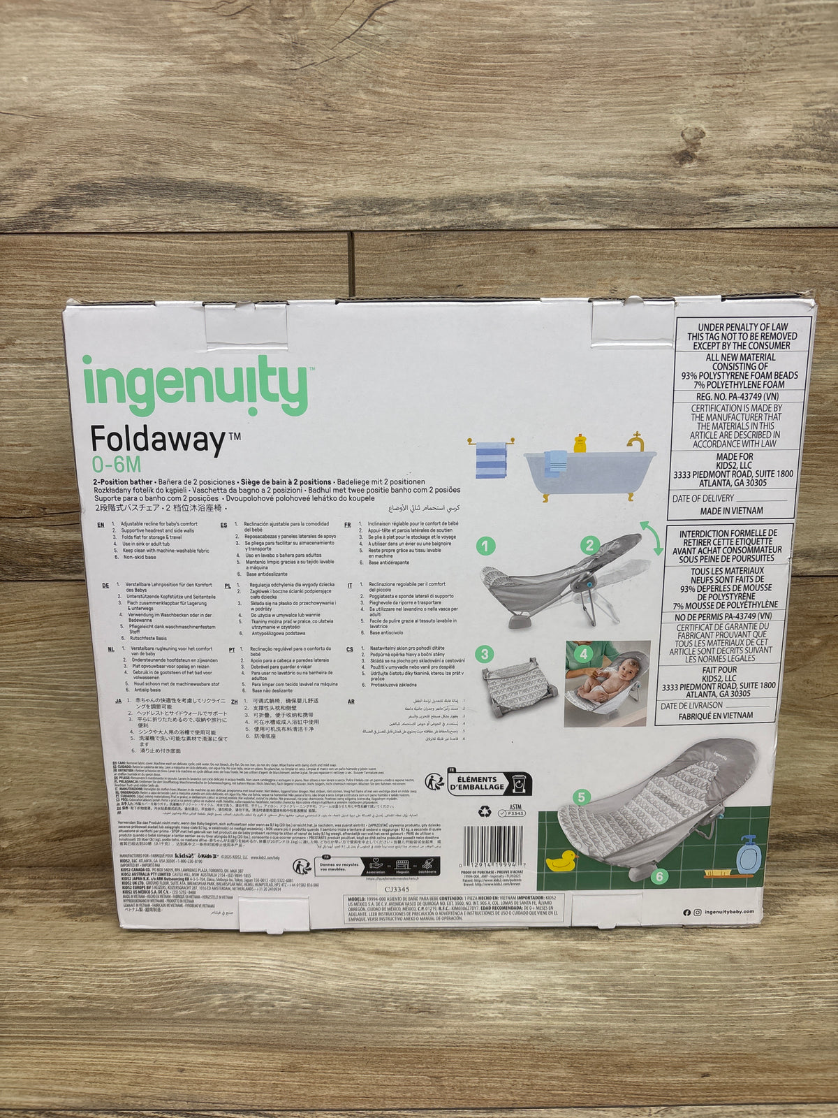 NEW Summer by Ingenuity Foldaway 2-Position Baby Bather, Gray