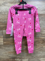 New Wonder Nation 2pc pink pajama set for toddlers with white bows and red hearts pattern