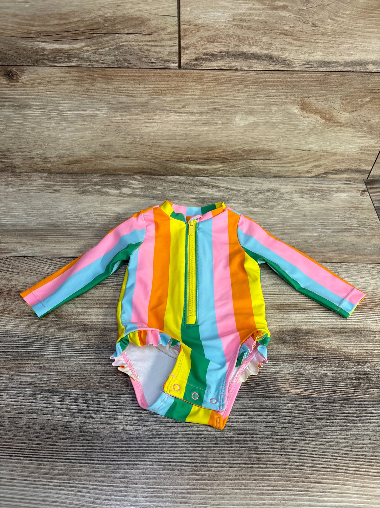 Old Navy 1pc Striped Front Zip Rashguard Swimsuit Pink sz 0-3m - Me n Mommy To Be